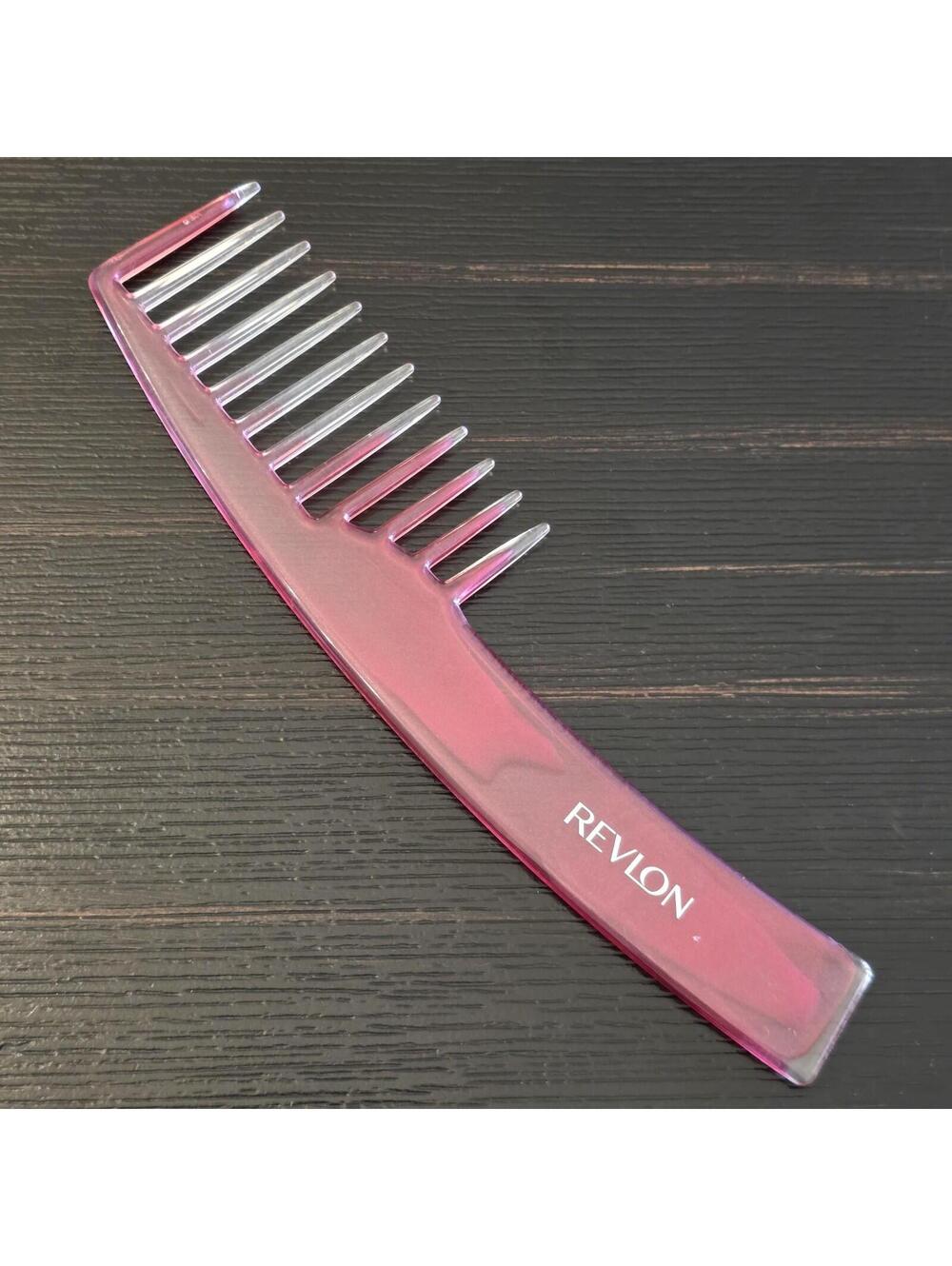 Vintage Revlon Pink Clear Wide Tooth Detangling Hair Comb Acrylic EUC